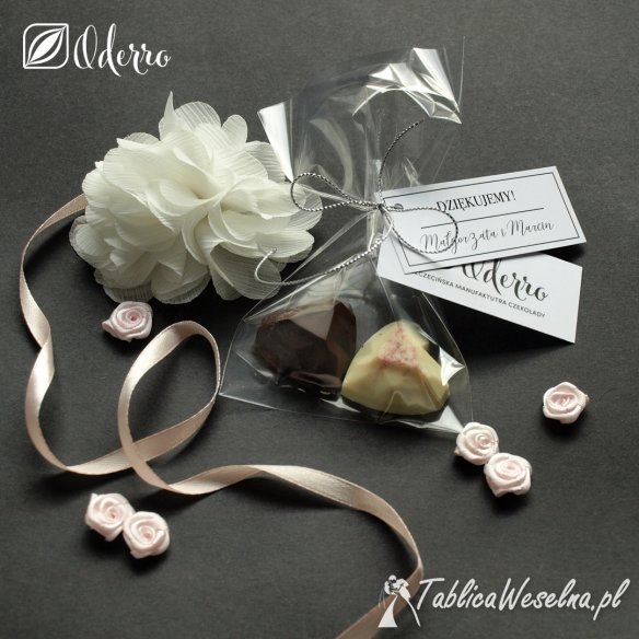 Diamentowe serduszka z czekolady dla gości weselnych