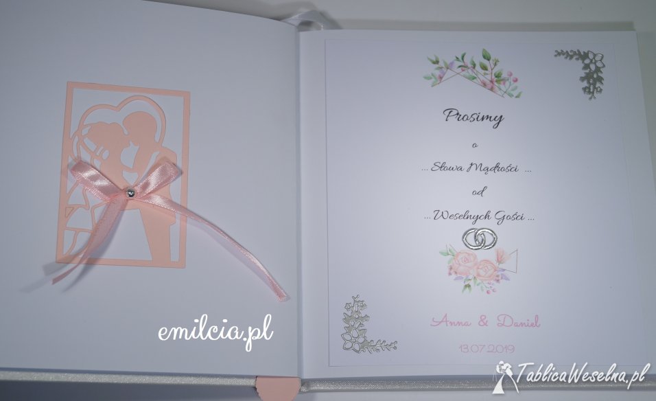 Emilcia.pl Księga Gości - Album kolor Róż, Biel, Zieleń Ślub Wedding Wesele, Komunia, Chrzest 