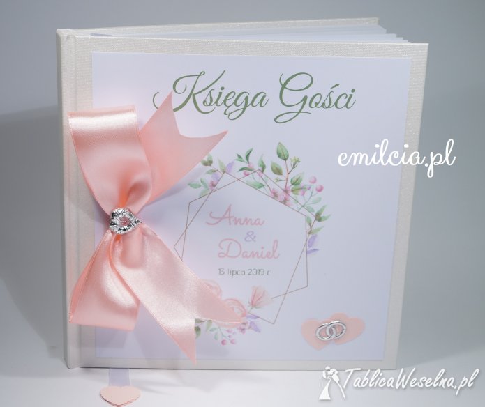 Emilcia.pl Księga Gości - Album kolor Róż, Biel, Zieleń Ślub Wedding Wesele, Komunia, Chrzest 