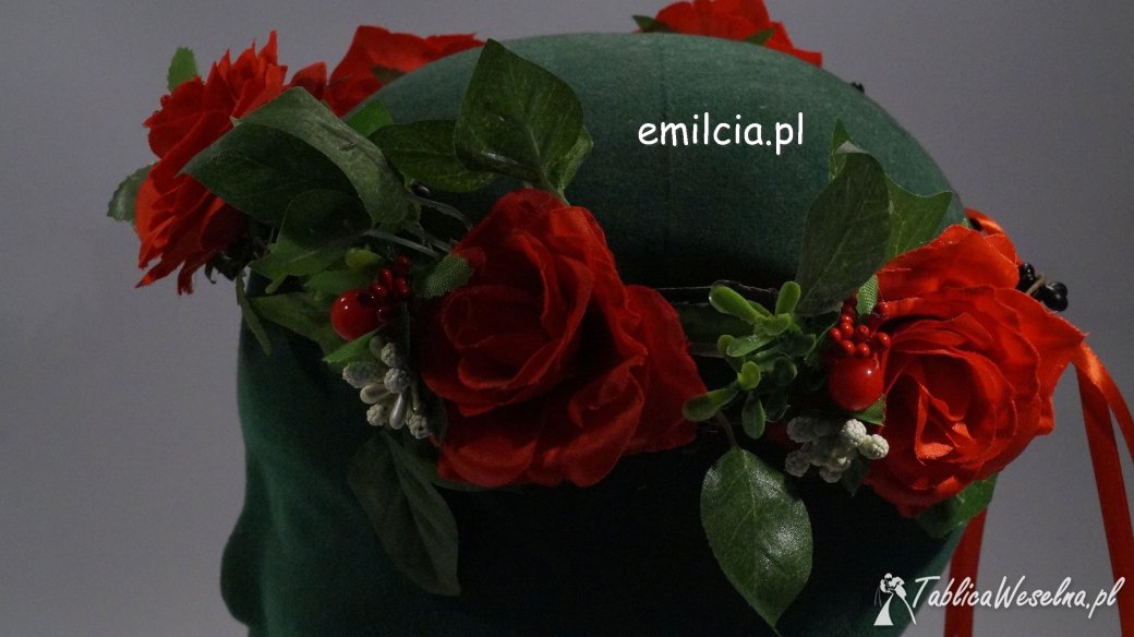 " E-milcia " Wianek Regulowany Czerwone Róże UROCZA OZDOBA DO WŁOSÓW Bardzo elegancki i trwały
