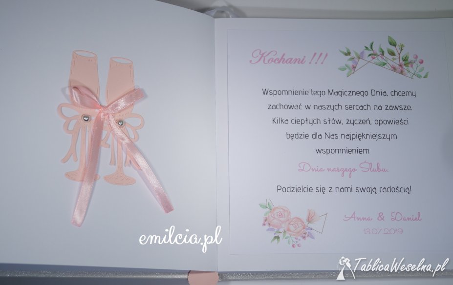 Emilcia.pl Księga Gości - Album kolor Róż, Biel, Zieleń Ślub Wedding Wesele, Komunia, Chrzest 