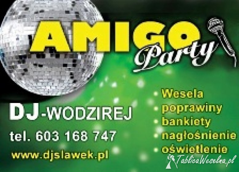 DJ Wodzirej na wesele lub poprawiny. Dobra zabawa. Oświetlenie dekoracyjne sali. AMIGO Party-dj Sławek